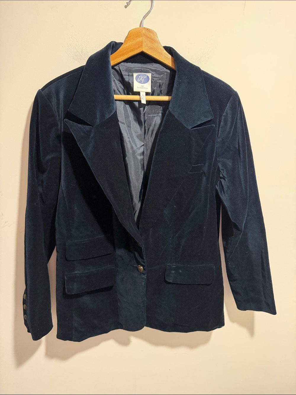Vintage DG2 by Diane Gilman Navy Velvet Blazer Size Large